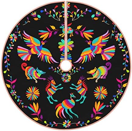 DKJlitter Christmas Tree Skirt 48 Inch, Folk Mexican Otomi Style Pattern - Image 2