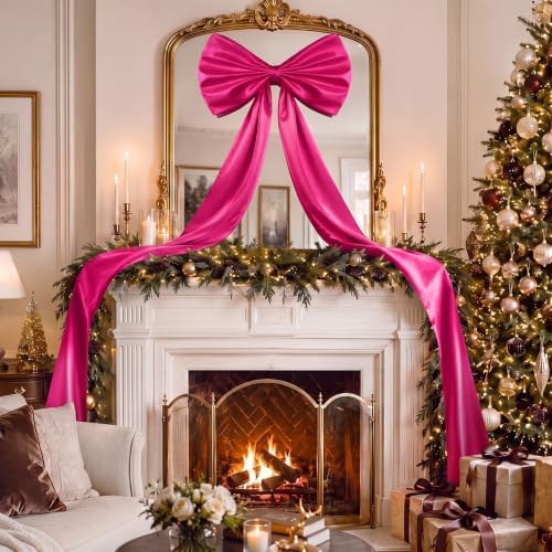 Daifunli 24 x 79 Inches Giant Satin Bow Christmas Tree Topper,Rose Red - Image 5