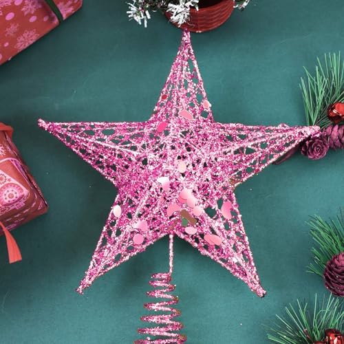 URATOT Glittered Christmas Tree Topper Metal Christmas Treetop Hallow Wire Star Topper for Christmas Home Decoration (8 inches, Pink) - Image 6