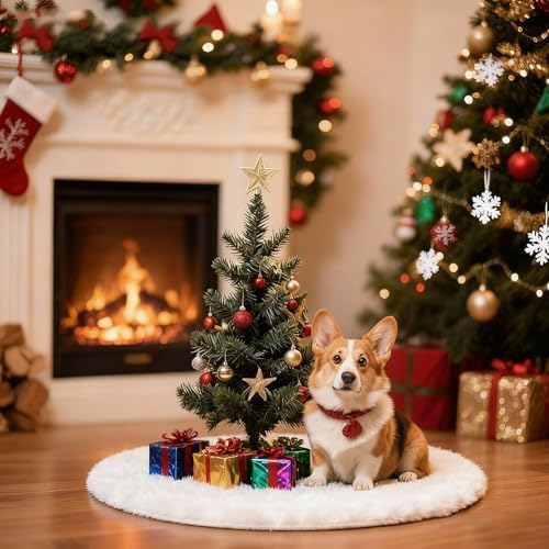 Konsait Plush Christmas Tree Skirt - Round Snow White Xmas Tree Mat Base Cover for Holiday Home Decorations,19Inch/50CM - Image 6