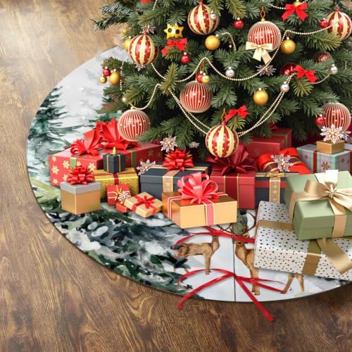 Giwawa Pine Tree Christma Tree Skirt 48 Inch Forest Deer Winter Xmas Base Cover Mat Supplies for Holiday Indoor Outdoor Party Ornaments Decor - Image 6