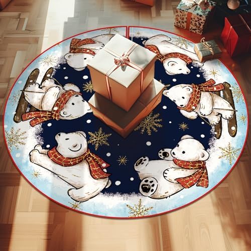 Christmas Polar Bear Tree Skirt Decorations Xmas Tree Mat 48 Inch Winter Christmas Decor for Home - Image 2