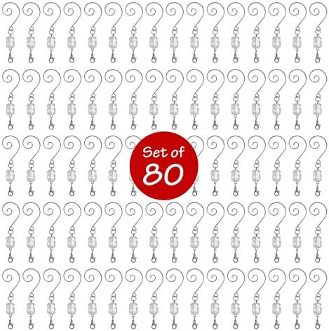 Christmas Ornament Hooks with Clear Acrylic Gem Beads & Lobster Clasps, 3 Inch Silver Wire Ornament Hangers for Christmas Tree Decorations, Secure Ornament Hooks for Crafts & Holiday Décor, Pack of 80 - Image 2