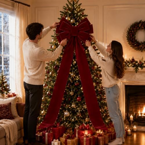 Norme 1 Pcs Burgundy Extra Large Christmas Tree Topper Bow Decor - Image 6