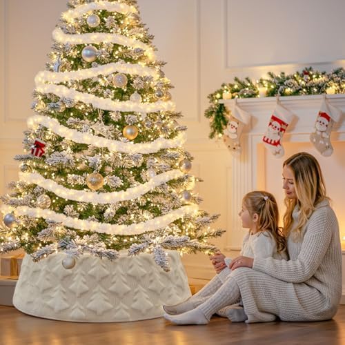 OurWarm White Faux Fur Christmas Tree Collar, Plush Tree Skirt Style Base Cover, Decorative Holiday Tree Ring for 7.5ft to 9Ft Trees, Rustic Farmhouse Christmas Decor Indoor - Image 6