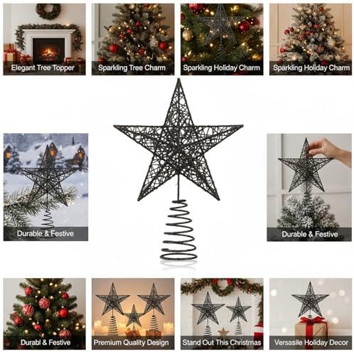 BinaryABC Iron Christmas Tree Star Topper,20cm Glittering Tree Topper - Image 3