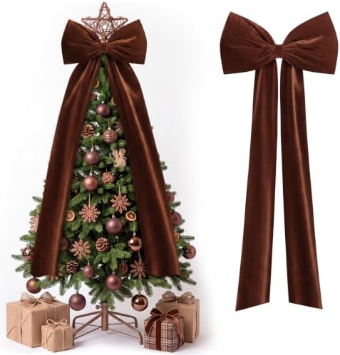 Knitgrip Extra Large Velvet Christmas Tree Topper Bow, Brown, 71 Inch by Knitgrip