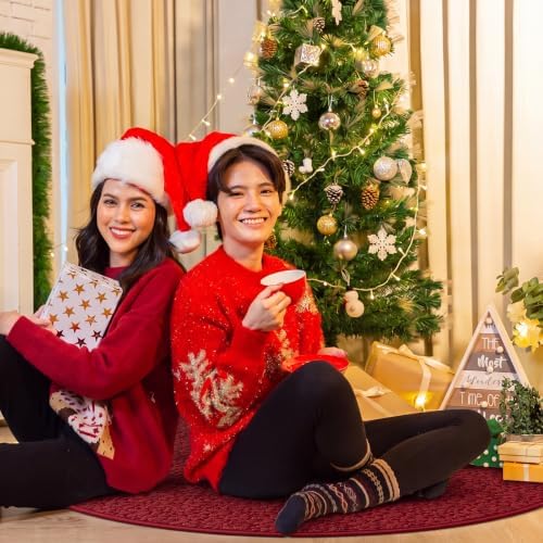 Skylety 48'' Christmas Tree Skirt Rug Embossing Xmas Tree Skirt, Red - Image 6