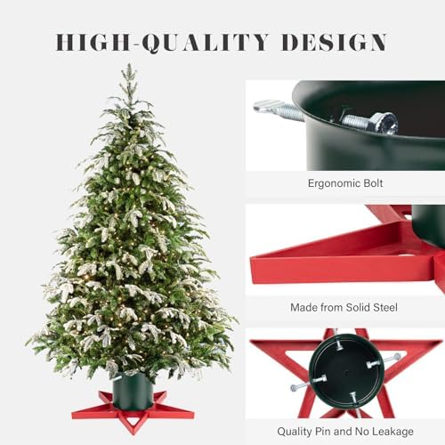 Christmas Tree Stands for Real Trees Metal Christma Tree Holder Base for 6.5ft Live Tree Red & Green Fits Up to 4.7" Xmas Tree Trunks for Home Party Xmas Decor - Image 5