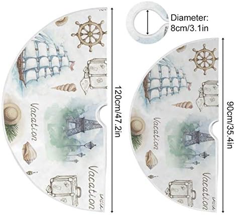 Blueangle 47.2Inch Travel Landscape Pattern Christmas Tree Skirt Large Round Tree Skirt Polyester Christmas Tree Skirt Christmas Decorations - Image 3