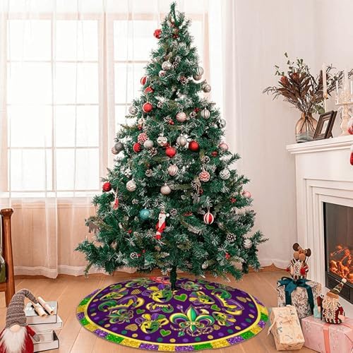 Mardi Gras Christmas Tree Skirt 36 Inch Carnival Party Xmas Ornament for Home Party Holiday Masquerade Decoration - Image 7