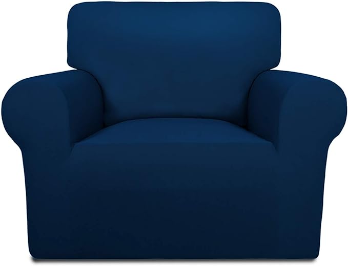 PureFit Super Stretch Chair Sofa Slipcover – Spandex Non Slip Soft Couch Sofa Cover, Washable Furniture Protector with Non Skid Foam and Elastic Bottom for Kids, Pets （Chair, Navy）