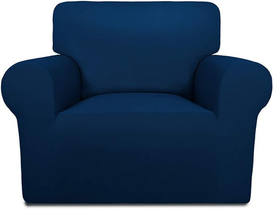 PureFit Super Stretch Chair Sofa Slipcover – Spandex Non Slip Soft Couch Sofa Cover, Washable Furniture Protector with Non Skid Foam and Elastic Bottom for Kids, Pets （Chair, Navy）