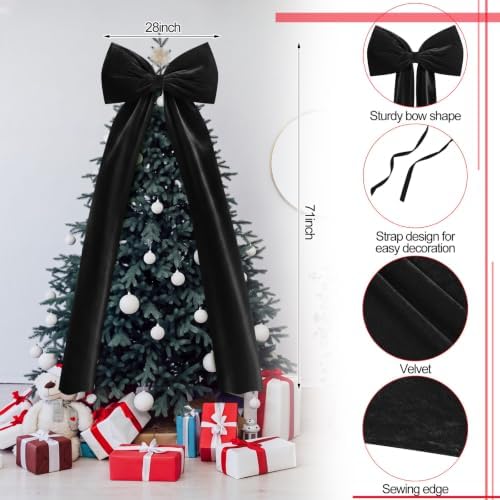 Knitgrip Extra Large Velvet Christmas Tree Topper Bow, Black, 71 Inch - Image 2
