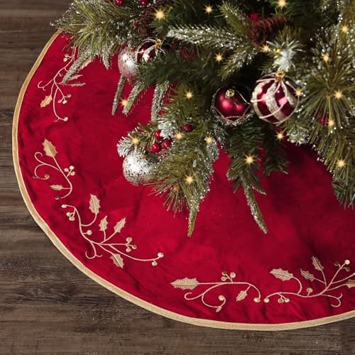 Bunny Chorus 36 Inches Christmas Tree Skirt, Classical Velvet Fur Plush Red Tree Skirt, Xmas Tree Skirts for Merry Christmas Party Rustic Vintage Christmas Tree Decorations by Ivenf