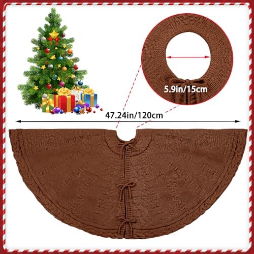 YUJUN 48 Inches Christmas Knitted Tree Skirt Decorations Xmas Large Vintage Brown Chunky Cable Farmhouse Thick Rustic Tree Skirt for Merry Christmas Tree Holiday Home Party Decoration - Image 2
