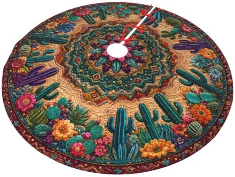 Desert Cactus Christmas Tree Skirt Tree Mat for Xmas Holiday Party Decorations Indoor Outdoor 36 Inch - Image 2