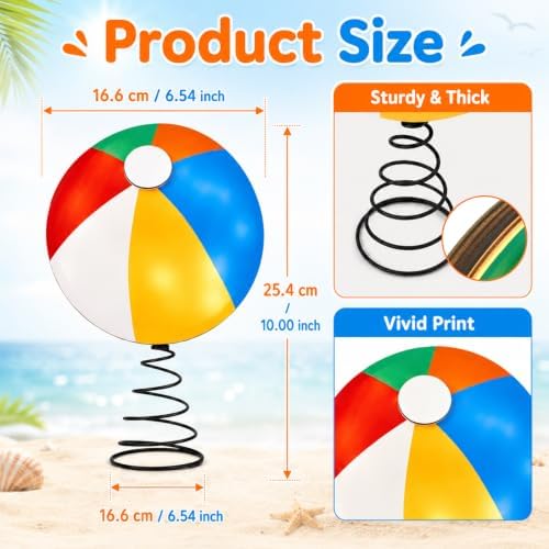 10 x 6.5 Inch Wooden Beach Ball Lighted Summer Tree Topper - Image 2