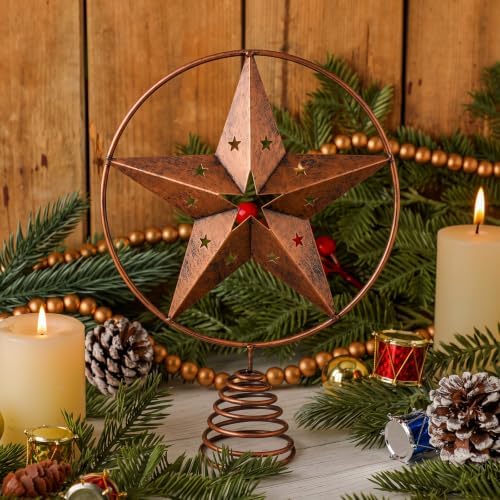 Halloscume Rustic Circle Star Christmas Tree Topper 7.8 Inch Western Christmas Tree Topper Farmhouse Metal Hollow Star Xmas Trees Ornament for Holiday Barn Farmhouse Rustic Country Home Decoration - Image 5