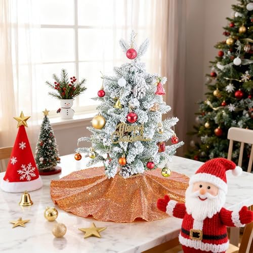 Sequin Christmas Tree Skirt 24 Inch Bronze Satin Tree Skirt with Sequin - Image 2