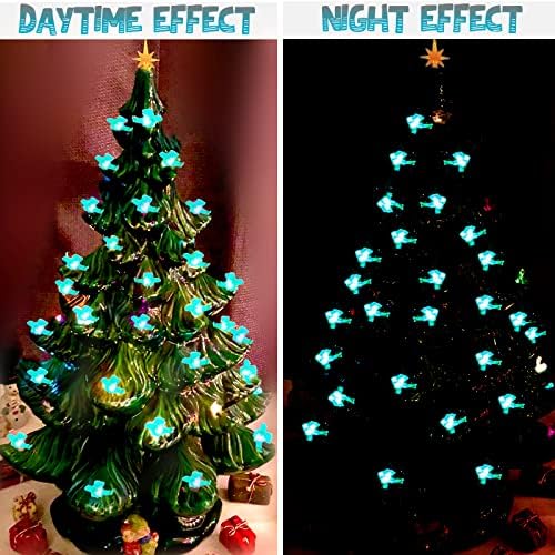 117Pcs Ceramic Christmas Tree AquaBlue Robin Bird Replacement Lights Bulbs and 1 Angel/3Stars Topper Ornament for Ceramic Tree D??cor - Medium Plastic Pegs. - Image 5