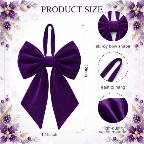Janinka Purple Christmas Tree Topper Bow 22" Big,Velvet - Image 3