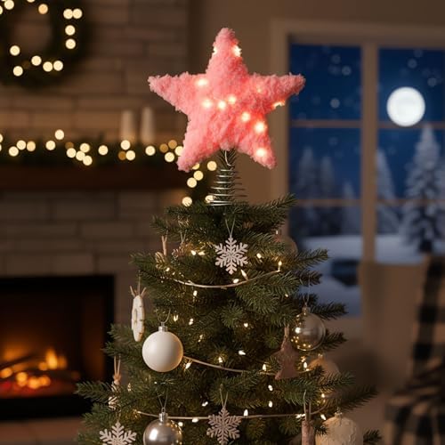Soulchen Christmas Star Tree Topper Fluffy Plush for Xmas Tree,Pink - Image 5