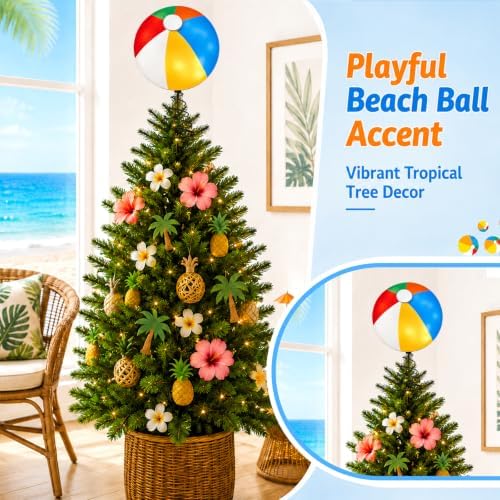 10 x 6.5 Inch Wooden Beach Ball Lighted Summer Tree Topper - Image 4