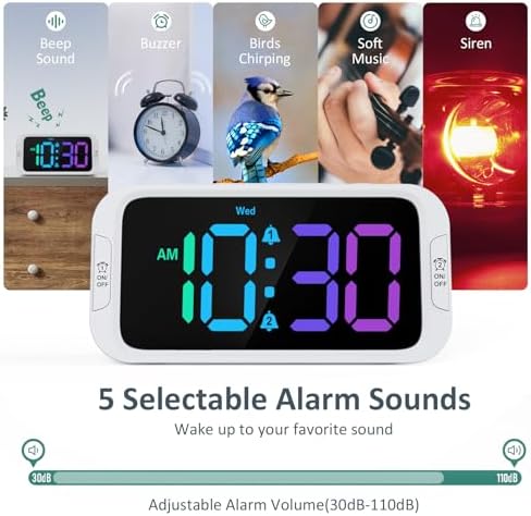 Odokee Digital Dual Alarm Clock for Bedroom with 0-100% Dimmable Display | RGB Electric Alarm Clock for Kids with Weekday/Weekend Mode - Loud Alarm for Heavy Sleepers with 5 Sounds Adjustable Volume - Image 5