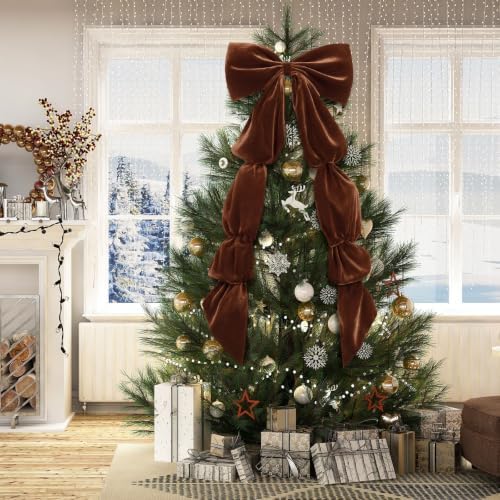 Knitgrip Extra Large Velvet Christmas Tree Topper Bow, Brown, 71 Inch - Image 4