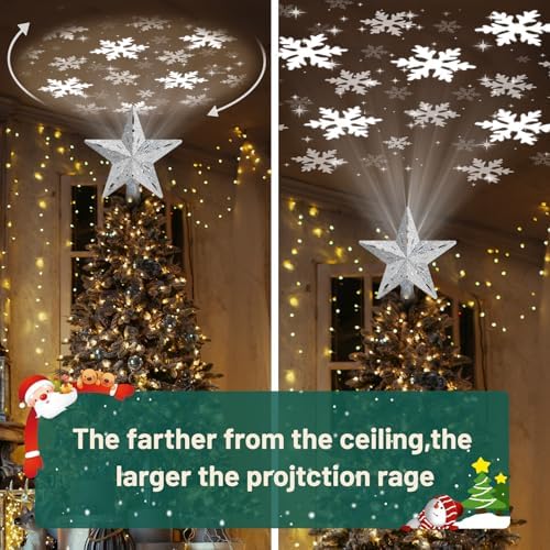 Christmas Tree Topper Lighted with 6 Projection Modes,Christmas Star Tree Topper Built-in LED Rotating Projector Lights 3D Sparkling Christmas Tree Decorations for Xmas Party Holiday Decor(Silver) - Image 4