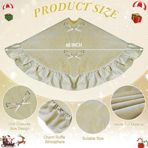 48 Inches Velvet Christmas Tree Skirt Decorations Gold Luxury Xmas Fur Plush Skirts for Merry Christmas Party Rustic Vintage Holiday Home Winter - Image 3