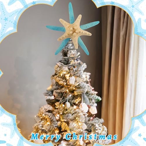 Soulchen Christmas Starfish Tree Topper Coastal Christmas Tree Decor 8.3 Inch Beach Starfish Treetop Decoration Blue and White Coastal Xmas Treetop Ornament for Sea Beach Themed Xmas Home Decor - Image 5