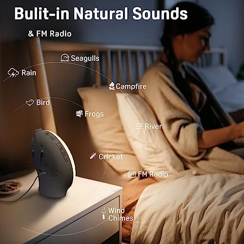 JALL Full-Screen Wake Up Light Sunrise Alarm Clocks for Bedrooms, White Noise Machine for Heavy Sleepers, 25 Natural Sounds, Dual Alarms, FM Radio, 17 Dimmable Colors, Bluetooth Speaker - Image 3
