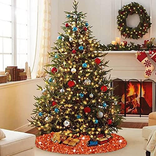 FANPROMS Burnt Orange Christmas Tree Skirt 36 Inch Velvet Sequins Halloween Tree Skirt Christmas Decoration for Thanksgiving Party Sparkle Xmas Tree Skirts Round Christmas Tree Base Quality Tree Mat - Image 4