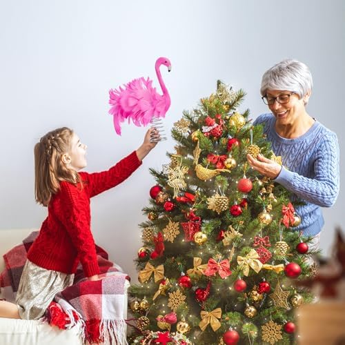 Christmas Tree Topper Pink Flamingo Flamingo Tree Toppers with Fluffy Artificial Feathers Christmas Home Holiday Ornament - Image 6
