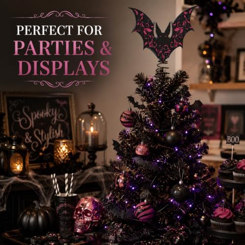 Halloscume 7.87 Inch Bat Tree Topper Gothic Metal Bat Christmas Tree Topper - Image 5