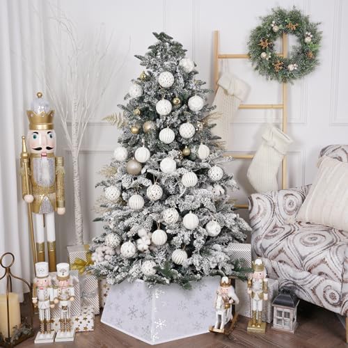Christmas Tree Collars for Atificial Trees, 24 Inch Snowflake Christmas Skirt, Base Cover,Holiday Home Decor Ring (Snow-Silver, Medium) - Image 4