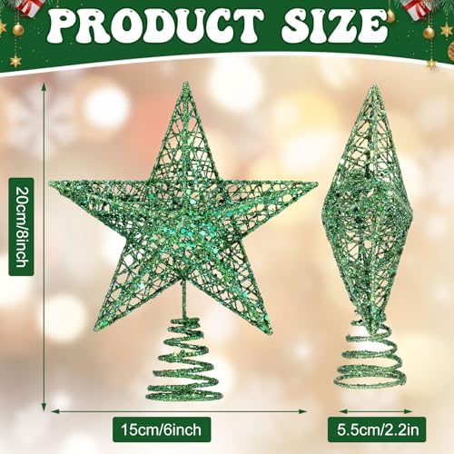 Bememo 8 Inches Glitter Star Christmas Tree Topper Shimmery,Gold, Green - Image 2