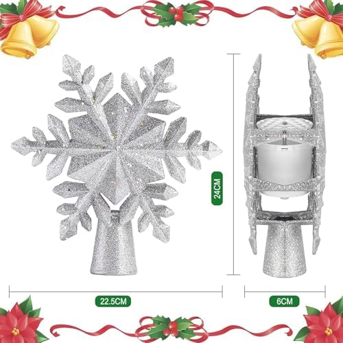 YIJXPOIN Christmas Tree Topper Lighted, Christmas Star Tree Topper LED Rotating Lights, 3D Silver Snowflake Star Tree Top Glitter Projector for Indoor Xmas Party Holiday Decorations - Image 2