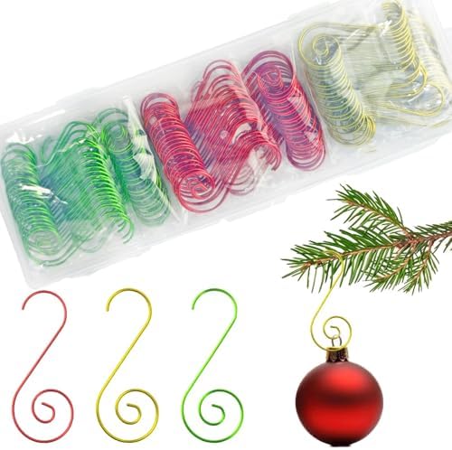 150 PCS Ornament Hooks Multicolor Christmas Ornament Hooks Christmas Tree Decoration S-Shaped Hangers Wire Hooks with Box Red Green Yellow (Circular Shape) by IAXSEE
