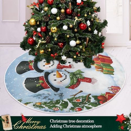 Christmas Trees Snowman Christmas Tree Skirt Large Xmas Tree Skirts Decorations 48 in Burlap Tree Mat Cover for 4 ft Trees Holiday Party - Image 2