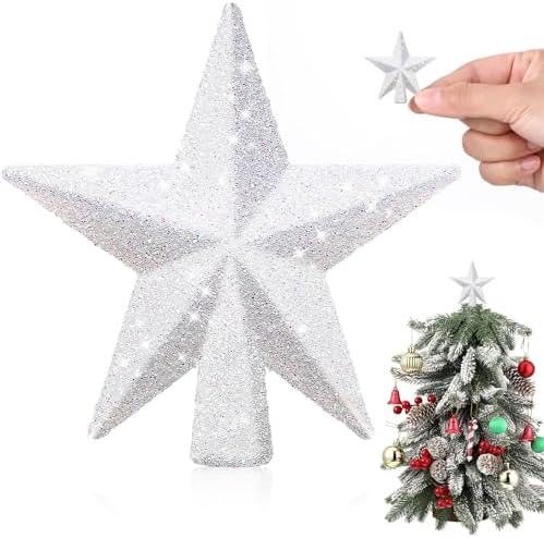 Hanaive Christmas Tree Topper Mini Star Small,White,2.36 Inch,Glitter by Hanaive