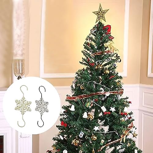 AUOCATTAIL 20 Pcs Snowflake Christmas Ornament Hooks Gold Silver Christmas Snowflakes S Hook Wire Coat Hanger Decorate for Xmas Winter Party Supplies 2.67 inch - Image 5