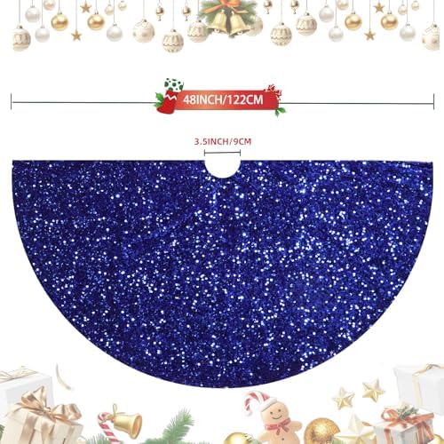 Christmas Tree Skirt 48 Inch, Blue Sequin Christmas Trees Skirt, Large Sparkle Xmas Tree Stand Base Used for Christmas Holiday Indoor Home Decoration - Image 2