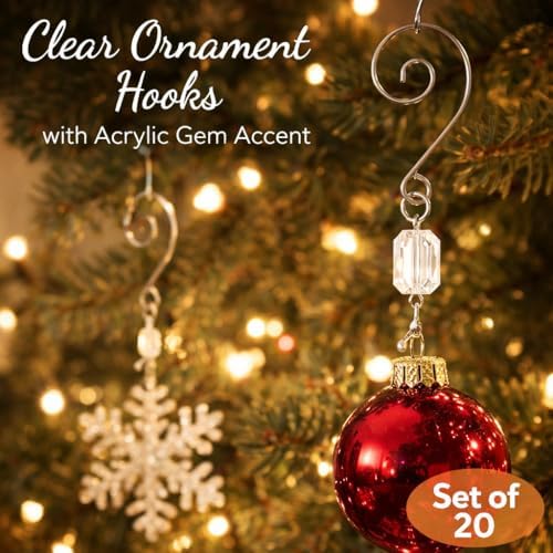 Clear Ornament Hooks Set of 20, Silver Swivel Wire Hangers with Acrylic Gem, 3 Inch Decorative Christmas Ornament Hangers for Tree Decorations, Holiday Display, Gift Tags, Keepsakes & Window Decor - Image 2