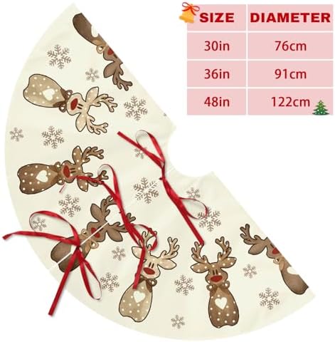Reindeer Snowflakes Christmas Decorations Tree Skirt 48 Inch Cream Brown Polka Dot Love Heart Bow Elk Deer Xmas Trees Skirts for Winter Holiday Home Party Ornament - Image 6
