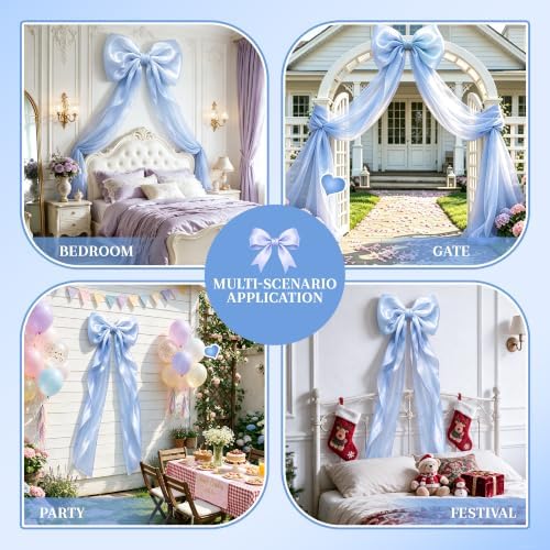 Big Satin Bow Coquette Room Decor, 16x79 Inch Large Christmas Bows for Birthday Decorations, Christmas Tree Topper, Girl Room Decor, Bachelorette, Wedding, Baby Shower, Front Door, Wreath (Blue) - Image 5