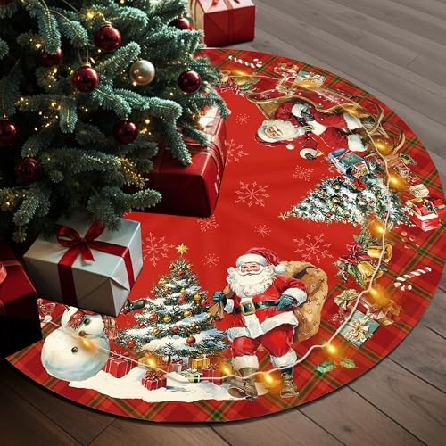 Christmas Tree Skirt with LED Lights, 36 Inch Christmas Skirt Tree Decoration with Snowman Santa, Xmas Trees Mat for Under Trees Holiday Party Indoor Decorations, Winter Gift for Women Mom by HEIFAM
