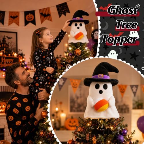 11'' Halloween Ghost Tree Topper with Witch Hat and Candy Corns - Image 4